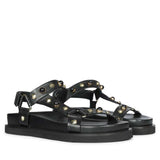 Saint Zoya Pearl Metal Studs Black Leather Sandals
