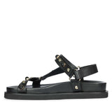 Saint Zoya Pearl Metal Studs Black Leather Sandals