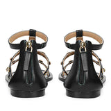 Saint Dion Crystal Stone Studded Black Leather Sandals