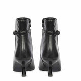 Saint Darcie Buckle Decor Black Leather Ankle Boots