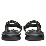 Saint Zoya Pearl Metal Studs Black Leather Sandals