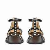 Saint Dion Crystal Stone Studded Black Leather Sandals