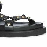 Saint Zoya Pearl Metal Studs Black Leather Sandals