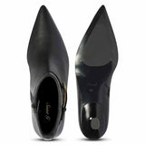 Saint Darcie Buckle Decor Black Leather Ankle Boots