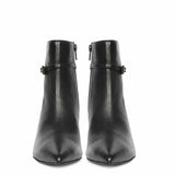 Saint Darcie Buckle Decor Black Leather Ankle Boots