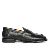 Saint Carla Croco Embossed Black Leather Moccasins