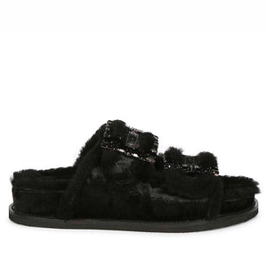 Saint Gemma Diamante Buckles Black Fur Sandals