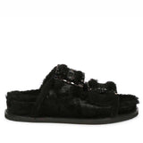 Saint Gemma Diamante Buckles Black Fur Sandals