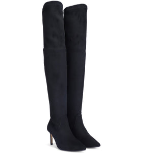 Saint Benoite Black Stretch Suede Thigh High Boots