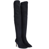 Saint Benoite Black Stretch Suede Thigh High Boots
