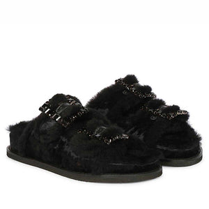 Saint Gemma Diamante Buckles Black Fur Sandals