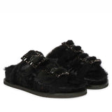 Saint Gemma Diamante Buckles Black Fur Sandals