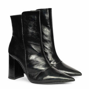 Saint Maura Black Crinkle Patent Leather High Ankle Boots