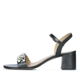 Saint Ella Stones Embellished Black Leather Block Heels