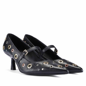 Saint Anouk Multi Eyelets Black Leather Pumps