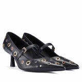 Saint Anouk Multi Eyelets Black Leather Pumps