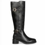 Saint Bijoy Buckle Decorative Black Leather Long Boots