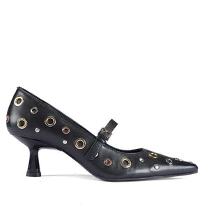 Saint Anouk Multi Eyelets Black Leather Pumps