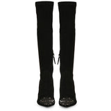 Saint Estrella Studded Stretch Suede Stiletto Long Boots