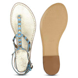 Saint Ornella Sky Blue Leather Metal Studded Sandals