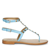 Saint Ornella Sky Blue Leather Metal Studded Sandals