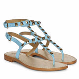 Saint Ornella Sky Blue Leather Metal Studded Sandals