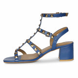 Saint Angela Cobalt Leather Metal Studded Block Heels
