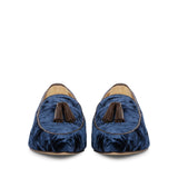 Saint Simona Blue Velvet Tassel Moccasins