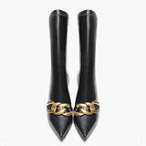 Sleek black pointed heel boots, Saint Rosalie, crafted with stretch Napa for a chic look. Elevate your style with these sophisticated calf boots