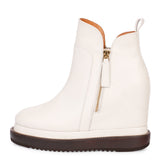 Saint Galena Off-White Leather Inside Wedge Heel Ankle Boots