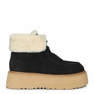Saint Svaline Black Suede Leather Fur-Lined Platform Boots