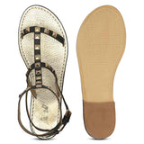 Saint Miriam Black Leather Metal Studded Sandals