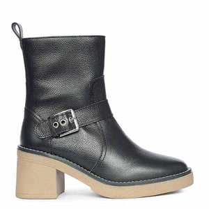 Saint Carmen Buckle Black Suede Leather Ankle Boots
