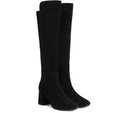 Saint Elexis Black Suede Leather Knee High Boots