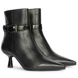 Saint Alondra Buckle Decor Black Leather Kitten Heel Boots
