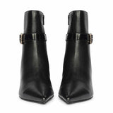 Saint Alondra Buckle Decor Black Leather Kitten Heel Boots