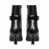 Saint Alondra Buckle Decor Black Leather Kitten Heel Boots
