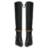 Saint Freya Chain Embellished Black Leather Long Boots
