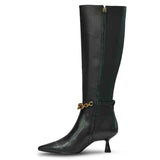 Saint Freya Chain Embellished Black Leather Long Boots