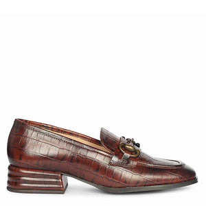 Saint Jacqueline Croc Embossed Choco Leather Moccasins