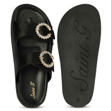 Saint Marta Jewel Pin Buckle Black Hair On Leather Sandals
