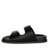 Saint Marta Jewel Pin Buckle Black Hair On Leather Sandals