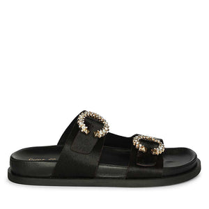 Saint Marta Jewel Pin Buckle Black Hair On Leather Sandals