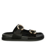 Saint Marta Jewel Pin Buckle Black Hair On Leather Sandals