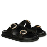 Saint Marta Jewel Pin Buckle Black Hair On Leather Sandals