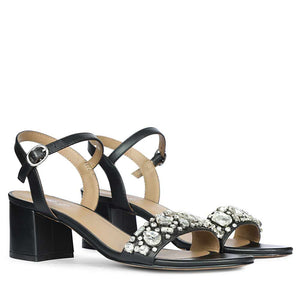 Saint Ella Stones Embellished Black Leather Block Heels