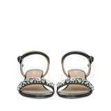 Saint Ella Stones Embellished Black Leather Block Heels