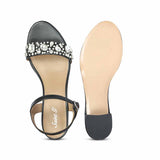 Saint Ella Stones Embellished Black Leather Block Heels