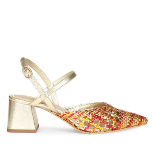 Saint Cianna Orange Multi Hand-Woven Leather Block Heels