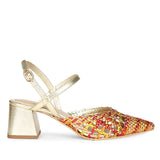Saint Cianna Orange Multi Hand-Woven Leather Block Heels
